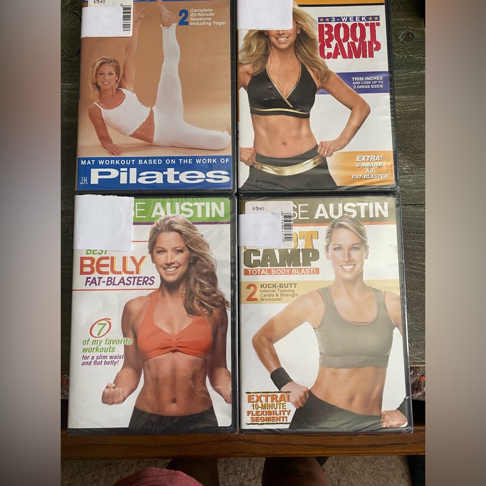 Lot Of 4 Denise Austin Boot Camp Pilates Belly Fat Blaster Over 3 Hours DVDs NEW